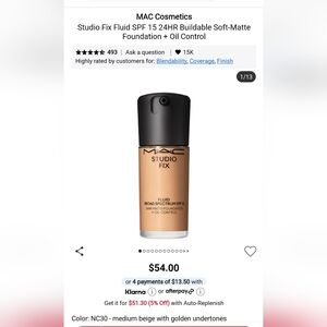 MAC Cosmetics Studio Fix Fluid Foundation - Warm Beige MC30